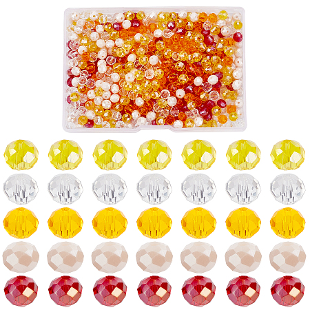 PandaHall Elite 500Pcs 5 Colors Glass Beads Strands, Faceted, Rondelle, Orange, 6x5mm, Hole: 1mm, 100pcs/color