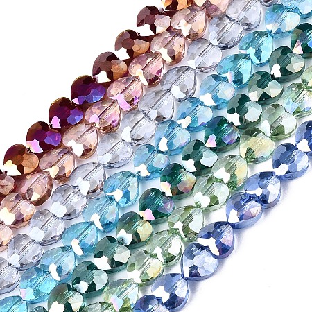 Arricraft Electroplate Glass Beads Strands, Faceted, Heart, Mixed Color, 7x7x4mm, Hole: 1mm, about 100pcs/strand, 25.59 inches(65cm)
