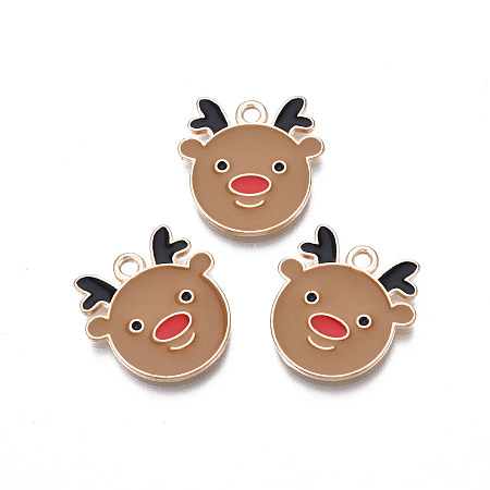 Christmas Alloy Enamel Pendants, Cadmium Free & Lead Free, Light Gold, Elk, Camel, 18x17.5x1.5mm, Hole: 1.8mm
