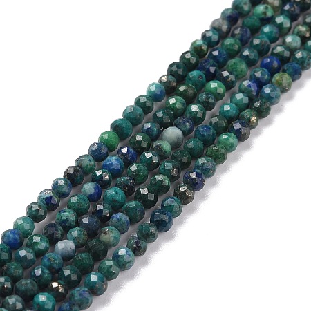Honeyhandy Natural Chrysocolla & Lapis Lazuli Beads Strands, Faceted, Round, 3~3.5mm, Hole: 0.7mm, about 138pcs/strand, 15.31''(38.9~39.2cm)