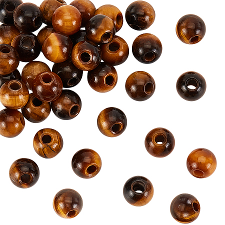 Olycraft Natural Tiger Eye Beads, Round, 8mm, Hole: 2.5mm, 36pcs/box