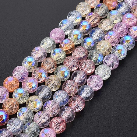 Arricraft Electroplate Crackle Glass Bead Strands, AB Color Plated, Dyed & Heated, Round, Colorful, 8mm, Hole: 1.2mm, about 50~51pcs/strand, 15.35 inch(39cm)