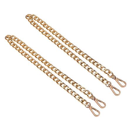 PandaHall Elite 2 Pack 15.7 Inch Aluminum Bag Flat Chain Strap with Alloy Swivel Clasps Handbag Chain Straps Metal Bag Strap Replacement Purse Clutches Handles, Golden
