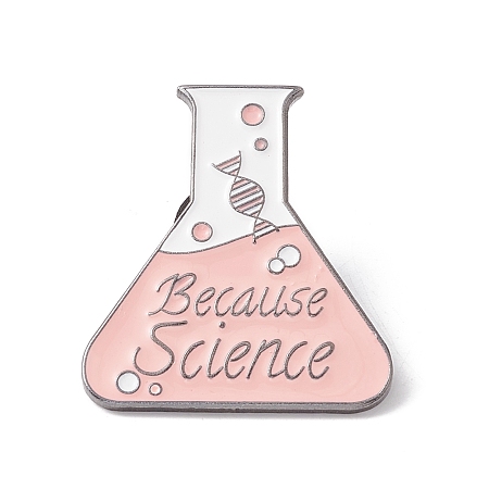 Honeyhandy Word Because Science Enamel Pin, Chemistry Bottle Alloy Badge for Teachers' Day, Gunmetal, Pink, 30x27x1.5mm, Pin: 1mm