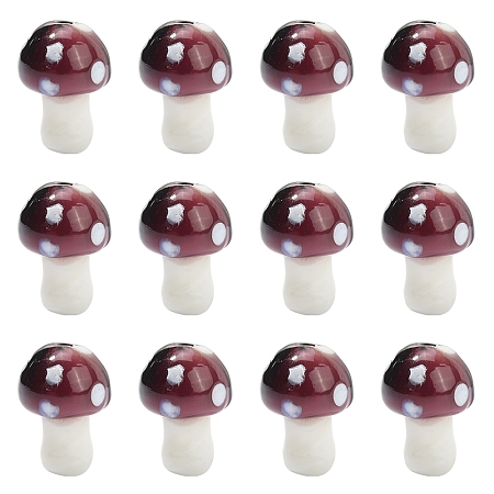 10Pcs Mushroom Handmade Lampwork Beads, Rosy Brown, 12.5~14x10~11mm, Hole: 1.5mm