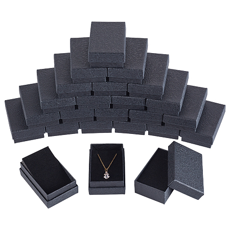 NBEADS 24 Pcs Black Texture Cardboard Jewelry Boxes, 3.2x2