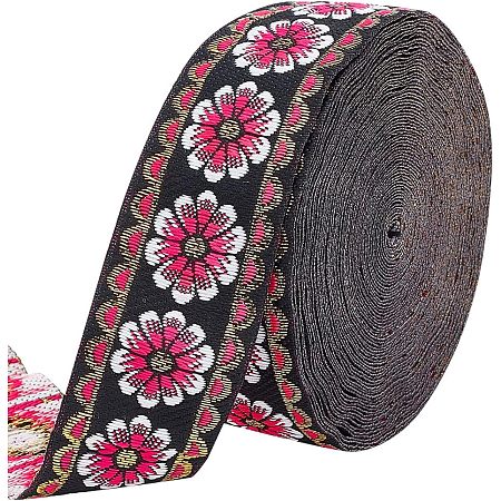 PandaHall Elite 10 Yards Vintage Fabric Ribbon, 1.3 Inch Floral Embroidered Woven Trim Ethnic Jacquard Lace Trim for Clothing Sewing Embellishments DIY Craft Supplies Home Decor, Red