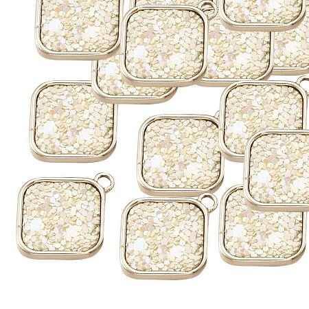 ARRICRAFT Environ 50pcs Golden Alloy Rhombus Pendants with Decoration of LightYellow Sequins/Palettes Chips Charms and Pendants for Necklace, Earring, Bracelet Jewellery Making,22.5x19x3mm, Hole: 2mm