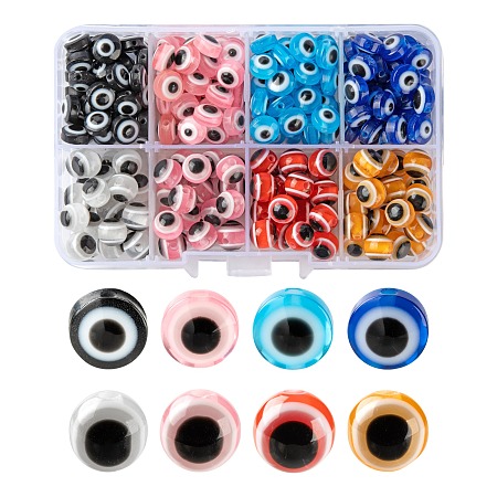 ARRICRAFT 8 Style Resin Beads, Flat Round & Round with Evil Eye, Mixed Color, about 280pcs/box