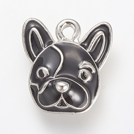 Enamel Style Alloy Puppy Pendants, Chihuahua Dog Charm, Platinum, 15x14x5mm, Hole: 2mm