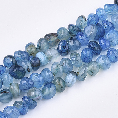 Nbeads Natural Dragon Veins Agate Beads Strands, Tumbled Stone, Dyed, Chip, LightSkyBlue, 7~9x6~9x6~10mm, Hole: 1.5mm; about 50pcs/strand, 14.5''