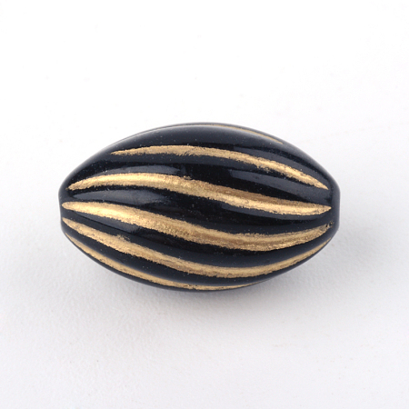 Honeyhandy Oval Plating Acrylic Beads, Golden Metal Enlaced, Black, 14.5x9mm, Hole: 1.5mm