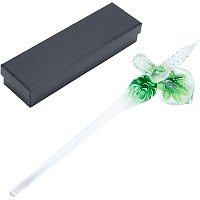 GORGECRAFT Glass Dip Pen Set Handmade Crystal Calligraphy Pen with Transparent Flower Holder for Writing Drawing Decoration, Green