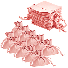 NBEADS 20 Pcs Microfiber Drawstring Pouch, 7.5x7cm Bonded Leather Luxury Small Drawstring Jewelry Bags Rectangle Gift Bags for Wedding Candy Gift Storage Packaging, Pink