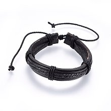 Honeyhandy Leather Cord Bracelets, with Waxed Cord, Black, 2 inch(5cm)~3-1/8 inch(8cm)