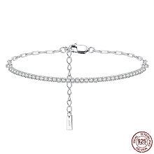 Honeyhandy Clear Cubic Zirconia Tennis Bracelets, Rhodium Plated 925 Sterling Silver Paperclip Chains Bracelet, with S925 Stamp, Platinum, 18x0.2cm