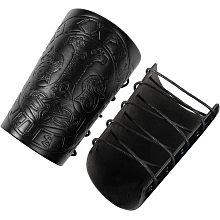 GORGECRAFT 2PCS Men Leather Bracers Arm Armor Cuff Gauntlet Wristband Embossed Medieval Bracers Viking Vegvisir Archery Buckle Bracers Jewelry Armband for Women Cosplay Costume(Black)