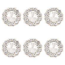 Fingerinspire 6Pcs Alloy Rhinestone Shank Buttons, 1-Hole, Flower, Silver, 23.5x13.5mm, Hole: 2mm