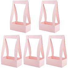 NBEADS 5 Pcs Foldable Cupcake Boxes, Pink Paper Storage Box Portable Handle Pastry Container Inspissate Paper Box for Wedding Birthday Party Favor Packing, 22.2x11.9x35.4cm