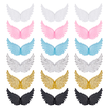 Arricraft 36Pcs 6 Colors Plastic Angel Wings Ornament, Craft Wings, for DIY Christmas Gift, Cake Decoration, Mixed Color, 80x50mm, 6pcs/color