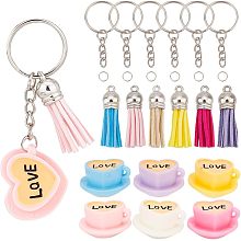 OLYCRAFT 24Pcs/6 Sets Heart Tea Cup Keychain Kit Resin Keychain Making Kit Love Coffee Cup Keychain Accessories Coffee Cup Pendants with Tassels Keychain Rings for DIY Keychain Jewelry Making