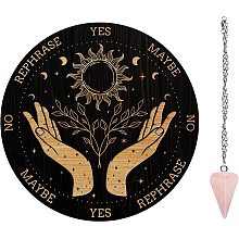 AHANDMAKER 7.8" Witch Pendulum Board, Hand Seedling Sun Wooden Dowsing Planchette with Rose Quartz Crystal Dowsing Pendulums Witchcraft Divination Tools for Spirit Altar Decoration