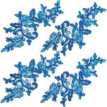 GORGECRAFT 4PCS Sequin Embroidered Lace Patches Leaf Flowers Lace Applique Sewing Floral Fabric Craft Decoration Patches for DIY Clothes Dress Pants Sewing Wedding (Dark Blue)