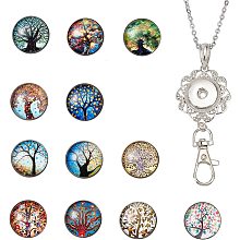 SUNNYCLUE 1 Box 12 Styles Tree of Life Cabochon Snap Button Lanyards for ID Badges Office ID Badge Lanyard Holder Office Lanyards Stainless Steel Chain Snap Glass Buttons Jewelry Pendant, 30 inches