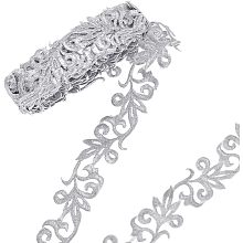 NBEADS About 4.37 Yards(4m) Silver Embroidery Polyester Ribbons, 1.38" Wide Metallic Lace Trim Iron on Metallic Flower Lace for Sewing Costumes Gowns Home Decor Garment Accessories