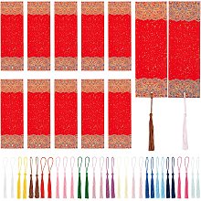 AHANDMAKER 20Pcs Paper Cardstock Art Bookmarks, Rectangle Waxed Xuan Paper Calligraphy Bookmark, Blank Cardstock Bookmarks with Tassels for Calligraphy Painting DIY Craft Projects-Red