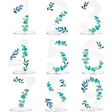 PandaHall Elite 9 Sets Acrylic Wedding Table Numbers Place Cards with Stands 1-9 Clear Table Number Nature Theme Table Numbers for Wedding Reception Event Party Restaurant Decor 2.4x3.1x4.7 inch