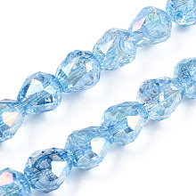 Honeyhandy Transparent Electroplate Glass Beads Strands, AB Color Plated, Faceted, Teardrop, Light Sky Blue, 10.5x10mm, Hole: 1.2mm, about 33pcs/strand, 13.78 inch(35cm)