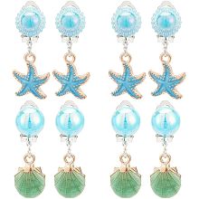 Arricraft 4 Pairs 2 Styles Clip on Earrings, Starfish Imitation Shell Enamel Dangle Earrings Ocean Theme Non Piercing Drop Earrings for Women s