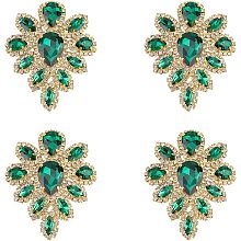 FINGERINSPIRE 4PCS Rhinestone Applique Green Teardrop Shape Rhinestone Appliques Wedding Bridal Crystal Patches Fancy Beaded Flower Patch Women Fashion for Gifts Clothing Costume Decoration