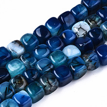 Honeyhandy Natural Dragon Veins Agate Beads Strands,  Dyed & Heated, Cube, Blue, 7~8x7~8x7~8mm, Hole: 0.8mm, about 50~51pcs/strand, 14.37 inch(36.5cm)