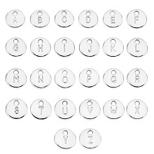 Arricraft 26Pcs Alloy Pendants, Flat Round with Letter A~Z, Silver, 10mm