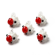 Handmade Lampwork Pendants, Sheep Charms, Red, 21~27x18~20x18~23mm, Hole: 1.6~5mm