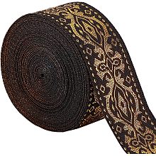 GORGECRAFT 7.7 Yards Metallic Gold Ethnic Jacquard Ribbon 1.3" Wide Double Side Floral Embroidery Bohemian Woven Ribbons Black Fringe Band Fabric Trim for DIY Sewing Crafts Clothing Curtain