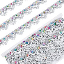 PandaHall Elite 18.6 Yard Sequinned Lace Trim Silver Beaded Lace Trim 1.3" Sequins Ribbon Vintage Decorative Sewing Fabric Wave-Shaped Lace Ribbon for Wedding Craft Party Dress Hair Hat Bag Decor