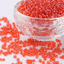 Honeyhandy Glass Seed Beads, Trans. Colours Lustered, Round, Dark Orange, 3mm, Hole: 1mm, about 10000pcs/pound