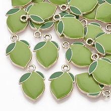 ARRICRAFT Alloy Enamel Pendants, Light Gold, Lemon, Olive Drab, 20.5x13.5x2.5mm, Hole: 2mm