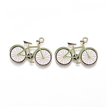 Honeyhandy Light Gold Plated Alloy Jewelry Enamel Pendants, Bicycle, Green, Light Gold, 19x25x1.5mm, Hole: 1.8mm