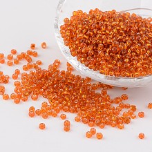 Honeyhandy 8/0 Glass Seed Beads, Silver Lined Round Hole, Round, Dark Orange, 3mm, Hole: 1mm, about 1097pcs/50g