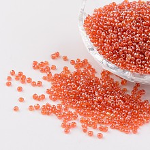 Honeyhandy Round Glass Seed Beads, Trans. Colours Lustered, Orange, Size: about 2mm in diameter, hole: 1mm, about 3306pcs/50g