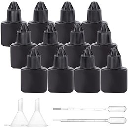 BENECREAT 20Pack 0.34oz/10ml Empty Eyelash Extension Glue Bottle(Black) Leak-proof Eyelash Extension Glue Container with 2pcs Plastic Hopper, 4pcs 1ml Disposable Pipettes