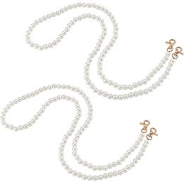 PH PandaHall 2pcs Long Imitation Pearl Beaded Bag Straps 43.4” Handbag Purse Chain Pearl Replacement Chain Strap with Golden Swivel Clasps for Handbag Purse Clutch Corssbody Shoulder Bag