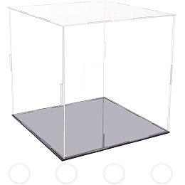 FINGERINSPIRE Clear Acrylic Display Case with Black Base & 4 Pcs Rubber Rings 10x10x10 Inch Cube Clear Self-Assembly Acrylic Box Dustproof Protection Showcase for Action Figures Collectibles Toys