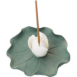 Porcelain Incense Burner Holder, Home Office Teahouse Zen Buddhist Supplies, Lotus & Lotus Leaf, White, 62x62x28mm, Hole: 2mm