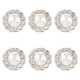 Fingerinspire 6Pcs Alloy Rhinestone Shank Buttons, 1-Hole, Flower, Silver, 23.5x13.5mm, Hole: 2mm