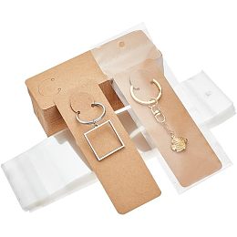 PandaHall Elite 100 Sets Long Keychain Display Cards with Self-Sealing Bags, 4.7 x 2 Inch Paper Keyring Display Holder Keychain Cards Holder for Displaying Keyring Keychains Jewelry Packaging, Burlywood